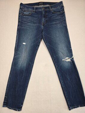 Express Mens Slim Fit Distressed Blue Jeans Size 32x30 Cotton Blend Dark Wash